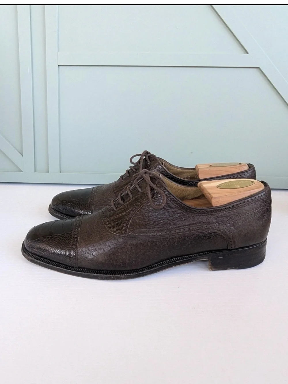 Moreschi Adriano Brown Peccary leather oxfords made in Italy